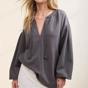 aerie Charcoal Gray Textured Peasant Pullover Hoodie